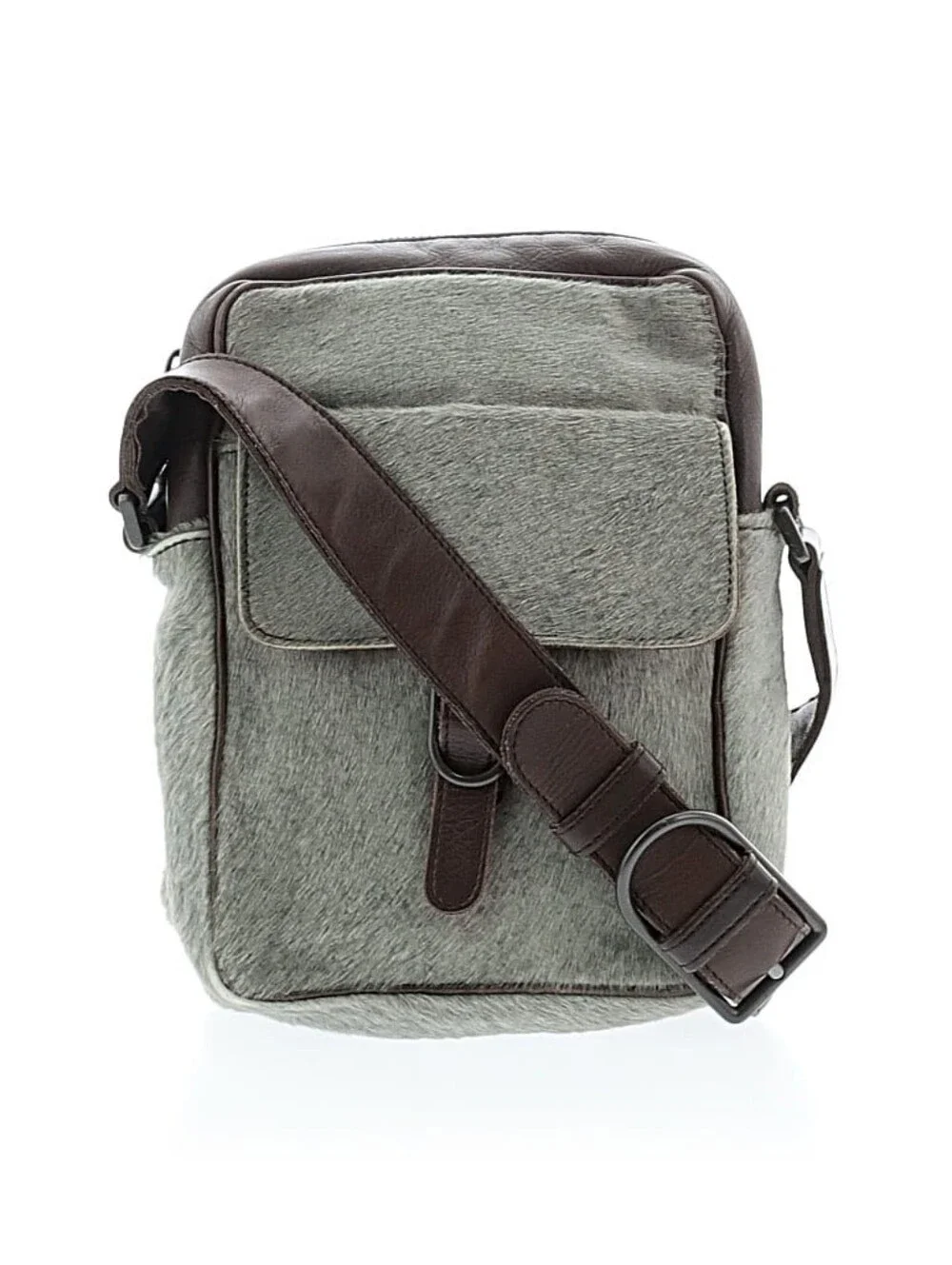 Rare Bottega Veneta Pony Hair Calf Crossbody Bag Gray Brown Leather Unisex